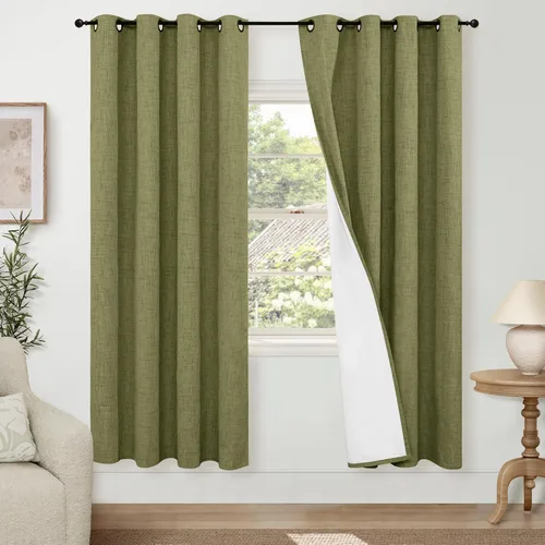 Miniatura 96 de Cortinas Opacas de Lino Azul Bebé para Guardería de 40 Pulgadas de Largo, 2 Paneles, Cortinas Cortas con Aislamiento Térmico Boho de Bloqueo Total