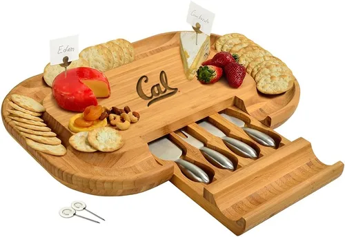 Miniatura 11 de NCAA Illinois Fighting Illini - Tabla de queso/charcutería con licencia oficial de bambú con juego de cuchillos y marcadores de queso por Picnic at