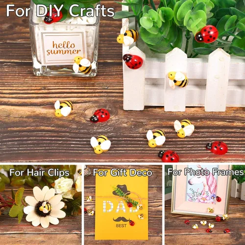 Miniatura 6 de Jetec 50 pequeñas abejas de resina, incluyendo 25 piezas de diminutas abejas de resina y 25 mariquitas para manualidades, corona, álbumes