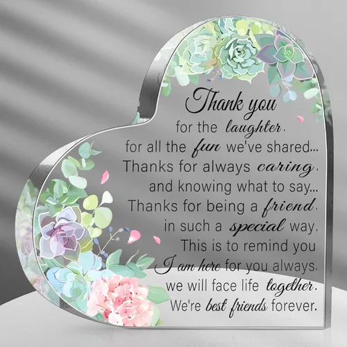 Regalos de amistad para mujeres, placa acrílica de corazón de 0.55 de grosor, regalo de cumpleaños para mejor amiga, regalo de cumpleaños para ella,