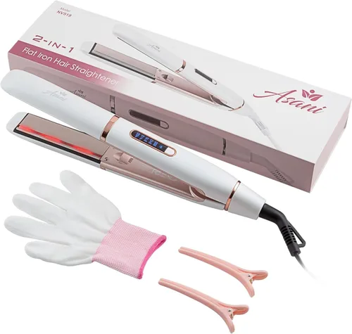 Asani Plancha plana 2 en 1 para alisar y rizar el cabello, tecnología de iones negativos, revestimiento de cerámica antiencrespamiento, 5 ajustes de