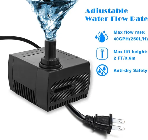 Miniatura 2 de Mini bomba de agua sumergible de 4 W, 40 GPH, bomba de fuente pequeña para estanques, acuarios, peceras, fuentes de mesa, fuentes para mascotas