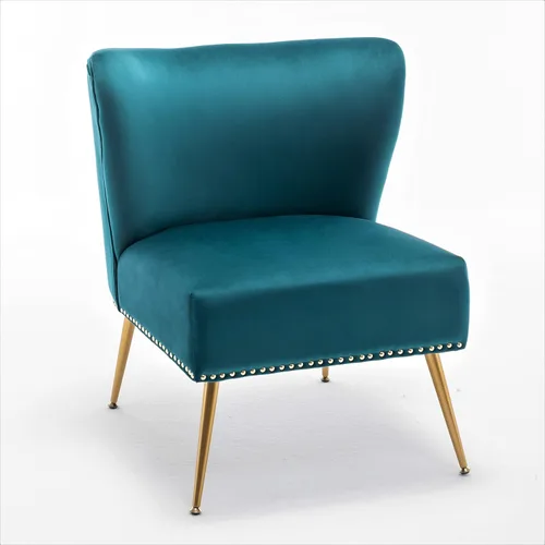 Miniatura 11 de Container Furniture Direct Thia Silla decorativa de terciopelo sin brazos para sala de estar, elegante asiento con ribete de cabeza de clavo, patas
