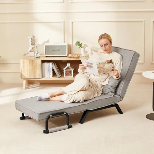 Miniatura 2 de Hupmad Sillón Cama Convertible, Sillón Tri-plegable Tapizado con Almohada, Sofá Chaise Lounge Plegable de Ocio, Respaldo Ajustable de 6 Ángulos Cama