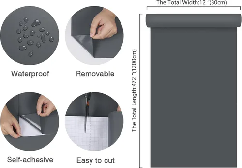 Miniatura 8 de CHIHUT Papel tapiz de color gris sólido para despegar y pegar, color gris mate, papel adhesivo autoadhesivo, impermeable, extraíble, moderno, rollo