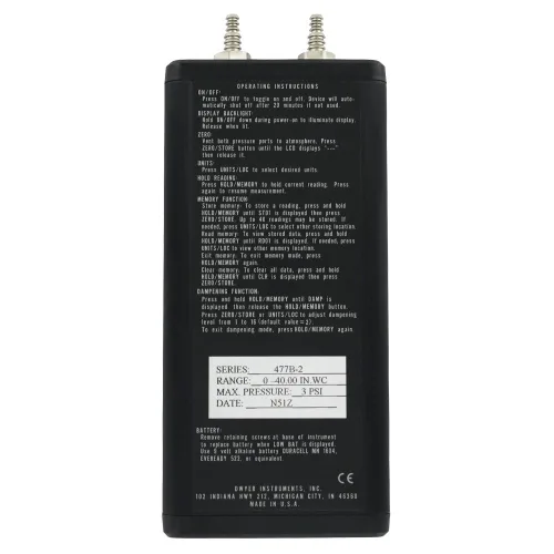 Miniatura 2 de Dwyer® Manómetro digital portátil 477B, 477B-3, 0 a 200" wc (0 a 49.82 kPa)