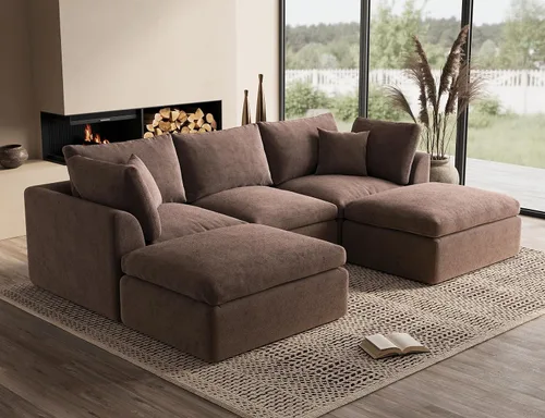 Miniatura 31 de ohllob Sofás seccionales Cloud de 110 pulgadas para sala de estar, sofá deshuesado en forma de L con otomana, sofá modular de 3 plazas, color negro