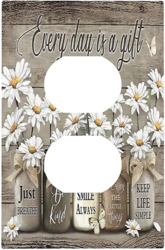 Miniatura 176 de Placa de pared dúplex de receptáculo de dispositivo de 1 gang de madera envejecida blanca gris con veta de tablón, cubierta de enchufe eléctrico