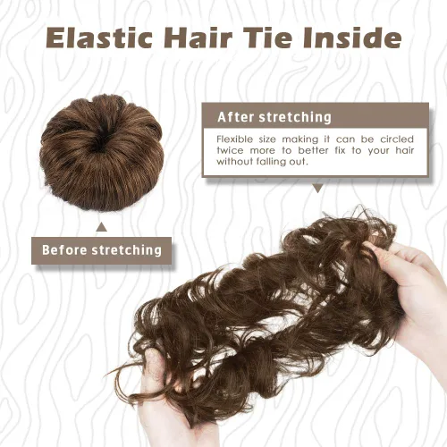 Miniatura 3 de Barsdar - Moño de cabello 100 % humano, Moño desordenado, Extensiones de cola de caballo, Moño de cabello rizado, Pieza de cabello para Castaño Medio