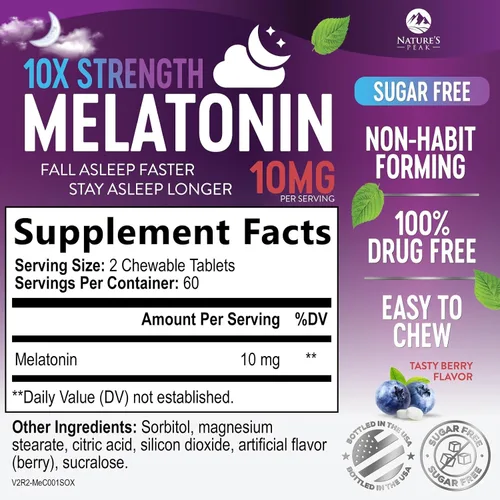 Miniatura 3 de Suplementos de apoyo para dormir de melatonina – Melatonina de disolución rápida de 10 mg por porción para adultos – Tabletas de melatonina