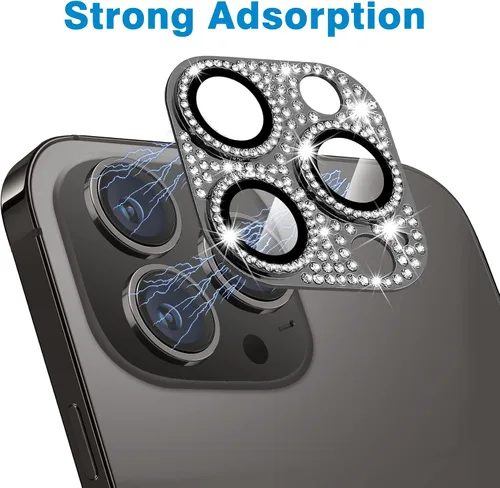 Miniatura 159 de Protector de lente de cámara diseñado para iPhone 12 Pro Max, con diamantes de imitación 3D con diamantes de imitación 9H, vidrio templado, Rosado