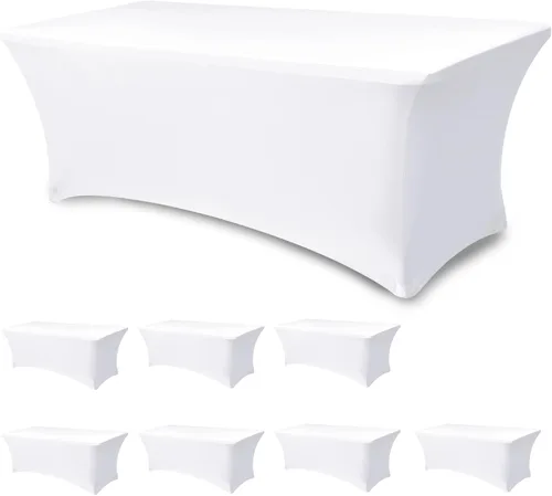 Miniatura 28 de Funda Elástica para Mesa para Mesas Rectangulares de 4 pies - Paquete de 8 Manteles de Spandex Azul Aguamarina con Elástico - Para Mesas Plegables