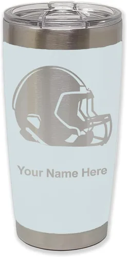 Miniatura 17 de LaserGram Vaso aislado al vacío de 20 onzas, casco de fútbol, grabado personalizado incluido (morado claro)