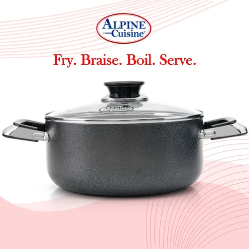 Miniatura 4 de Alpine Cuisine Olla antiadherente de 2.2 cuartos de galón con tapa de vidrio templado y asas de transporte, utensilios de cocina multiusos, horno