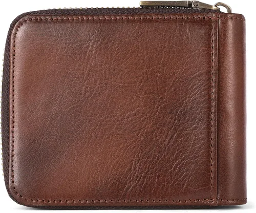 Miniatura 108 de LUKZIJAES Billetera de cuero genuino para hombre, con bloqueo RFID, delgada, plegable, bolsillo frontal, #3-Café, Vintage