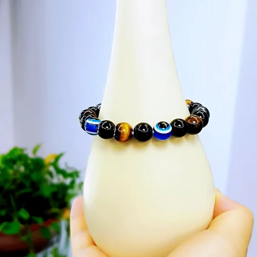 Miniatura 72 de Pulseras de triple protección con piedra de ojo de tigre de obsidiana negra con hematita para hombres y mujeres, pulsera de piedra curativa