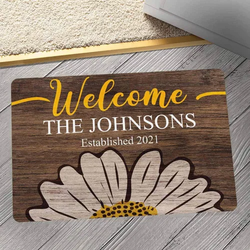 Miniatura 3 de Tapete personalizado con diseño de girasol, margarita, nombre familiar, 24 x 16 pulgadas, para interiores y exteriores, divertido tapete