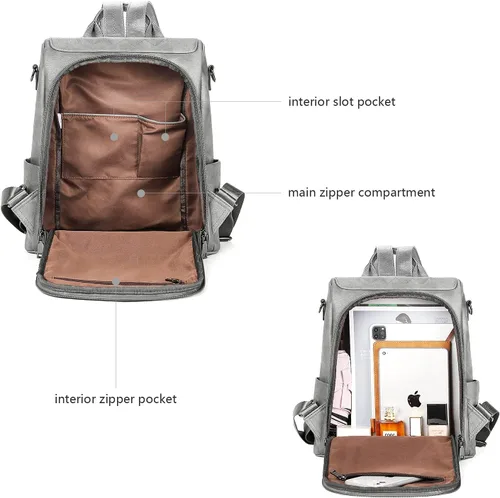 Miniatura 11 de Bromen - Mochila tipo bolso de mano de piel antirrobo para mujer a la moda, Beige floral, L