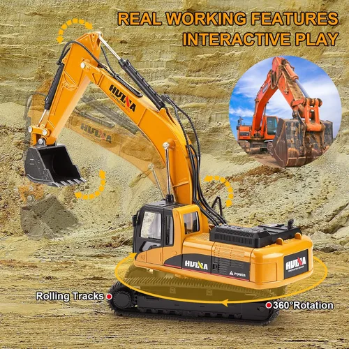 Miniatura 2 de Juguete de excavadora de metal a escala 1/40, equipo de construcción fundido a presión, camiones excavadores, juguetes para niños