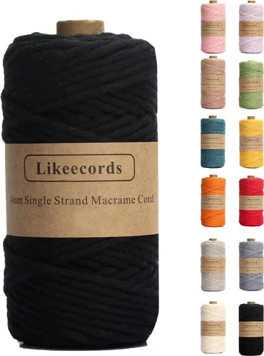 Miniatura 45 de Likeecords - Cuerda de macramé de 4 mm de un solo hilo, 80 m de cuerda de macramé colorida, cuerda de algodón para macramé, cuerda de algodón