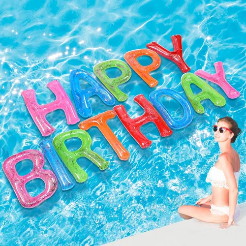 Miniatura 20 de Shappy Globos flotantes grandes de letras flotantes de 20 pulgadas con puntos adhesivos, decoraciones inflables de piscina para fiesta de cumpleaños