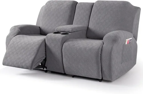 Miniatura 16 de VANSOFY Funda de sofá reclinable con consola central, funda elástica para sofá reclinable de 2 asientos, funda de sofá reclinable de jacquard