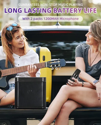 Miniatura 3 de Mini máquina de karaoke para adultos y niños, altavoz portátil de karaoke Bluetooth para TV, con 2 micrófonos inalámbricos, sistema de altavoces PA