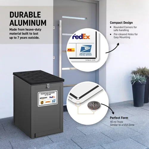 Miniatura 3 de SmartSign 7 x 10 pulgadas "Por favor, deje los paquetes en la caja - Amazon, FedEx, UPS, USPS" Letrero de instrucciones de entrega de metal