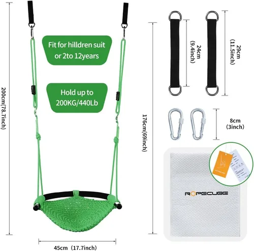 Miniatura 5 de Columpio Tejido a Mano para Niños Pequeños, Asiento de Columpio para Niños con Cuerdas Ajustables, Juego de Columpios Little Tikes, para Exteriores