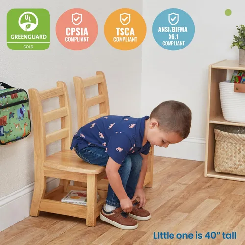 Miniatura 6 de ECR4Kids Silla de escalera de tres peldaños con almacenamiento, altura del asiento de 10 pulgadas, asiento de aula, natural, paquete de 2