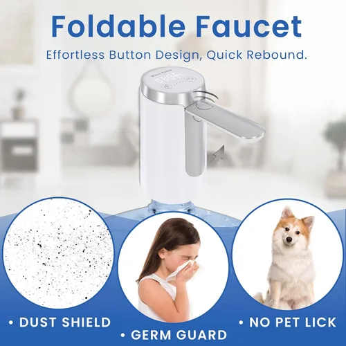 Miniatura 2 de UNNEES Dispensador de agua para botella de 5 galones, pantalla LED inteligente, bomba de agua recargable, boquilla de agua plegable de larga Blanco