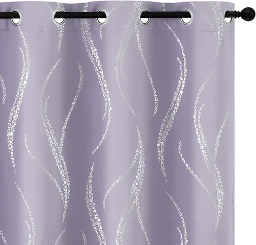 Miniatura 20 de Yakamok Cortinas opacas de 84 pulgadas de largo para sala de estar, con aislamiento térmico, patrón de líneas onduladas doradas, patrón de puntos