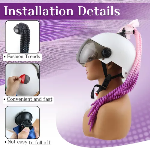 Miniatura 4 de Trenzas para casco de motocicleta, con ventosa desmontable, moño, para bicicleta, cola de caballo, cola de caballo, 1 unidad (casco no incluido)