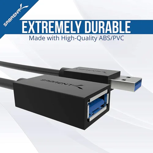 Miniatura 5 de SABRENT Cable de extensión USB 3.0 22AWG - A-Macho a A-Hembra [Negro] 10 pies (CB-3010)