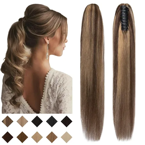 Miniatura 11 de SEGO Pinza de Gancho Extensión de Cola de Caballo Extensiones de Cabello Humano con Pinza para Cola de Caballo Extensiones de Cabello Real de Cola