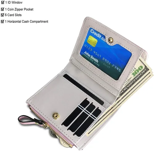 Miniatura 2 de AOXONEL Billetera pequeña y plegable para mujer, Rfid, compacta y bonita con cremallera, monedero para adolescentes y niñas (rosa)