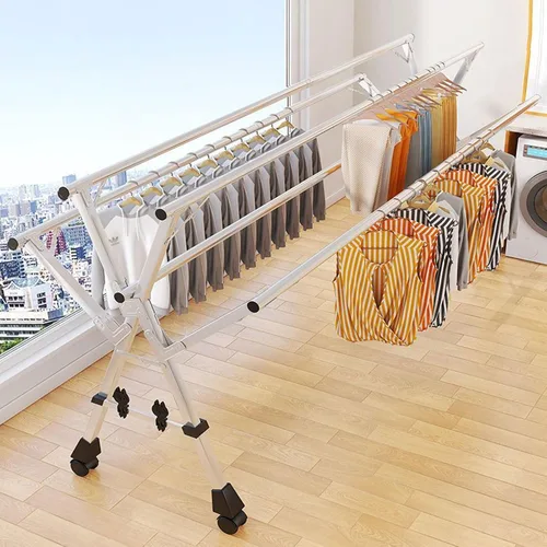 Miniatura 3 de Estante de secado de ropa plegable para interiores y exteriores, estante de lavandería ajustable y plegable, estante de ropa de acero inoxidable
