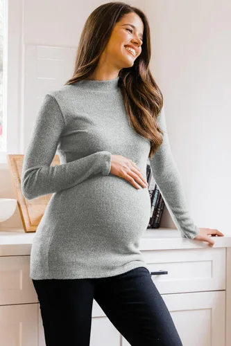 Miniatura 3 de Camiseta de maternidad de punto acanalado para mujer con cuello alto falso de manga larga