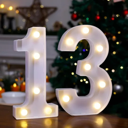 Miniatura 20 de Letras iluminadas para decoración de feliz cumpleaños, números LED alimentados por batería, letrero de número de marquesina para fiesta