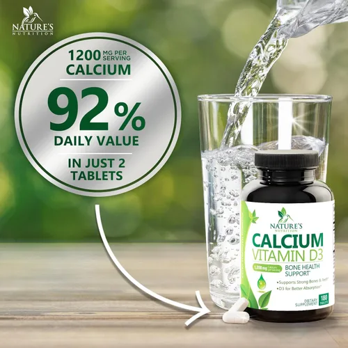 Miniatura 5 de Suplemento de calcio con vitamina D3-1200 mg de calcio por porción con D3 para una mejor absorción - Apoya la salud inmunológica, huesos y dientes