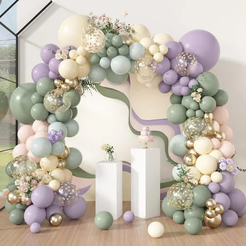 Miniatura 10 de Amandir Kit de Arco de Guirnalda de Globos Azul Polvoriento Verde de 173 Piezas, Globos de Confeti Azul Neblina Niebla Azul Ceniza Niebla Verde