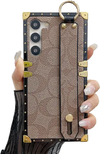 Miniatura 17 de Funda Rectangular de Cuero de Lujo para Teléfono Diseñada para Samsung Galaxy S23 Ultra Funda Linda con Correa de Muñeca Anti Caídas Protectora