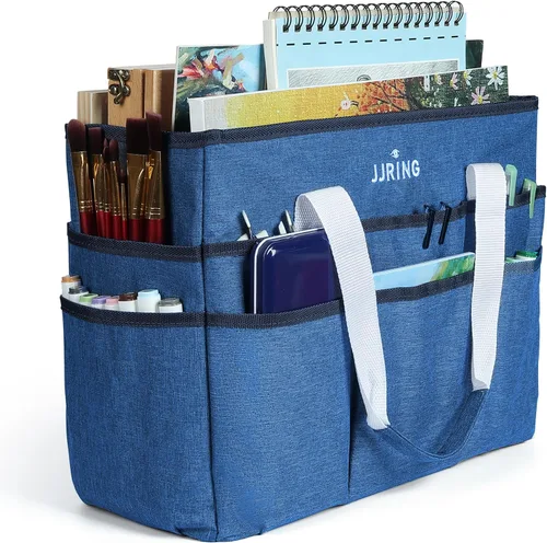 JJRING Bolsa organizadora de manualidades, organizador de arte grande con múltiples bolsillos, bolsa de costura azul para arte, manualidades,