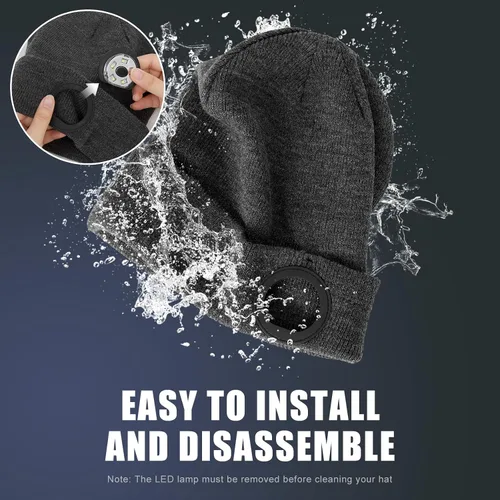 Miniatura 3 de OOPOR Gorro LED con luz - Gorro de punto con luz recargable, unisex, cálido