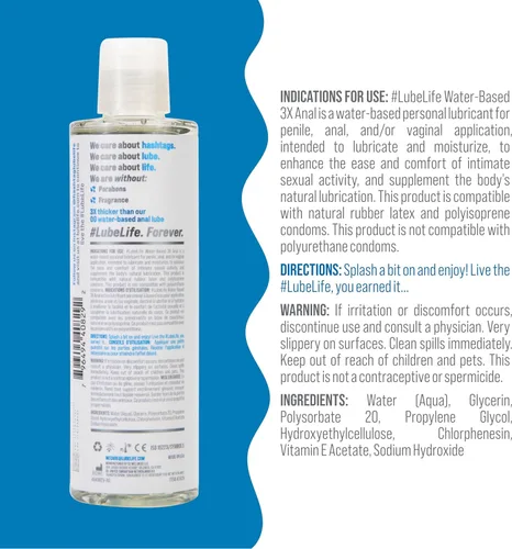 Miniatura 2 de LubeLife 3X Lubricante Anal – Lubricante a Base de Agua Extra Grueso para Hombres, Mujeres y Parejas – Lubricante Personal No Pegajoso, Compatible
