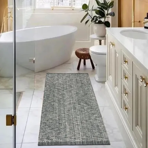 Miniatura 63 de LEEVAN Alfombras lavables para cocina de 2 x 4.3 pies, alfombras de baño negras estilo bohemio de algodón reversibles, alfombra reversible
