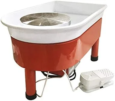 INTBUYING Máquina de rueda de cerámica roja lisa de cerámica de trabajo cerámica arcilla pedal de pie DIY 110V