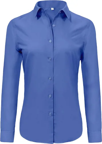 Miniatura 38 de Ruisin - Camisas supersuaves sin arrugas y con botones para mujer, unicolor, manga larga, diseño a rayas, estilo formal, blusa de vestir