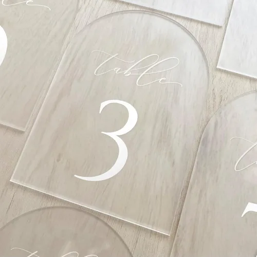 Miniatura 4 de Números de mesa de arco transparente para boda, mesa de acrílico arqueada de 5 x 7 pulgadas, números 1-10 con soportes, letrero de arco de acrílico