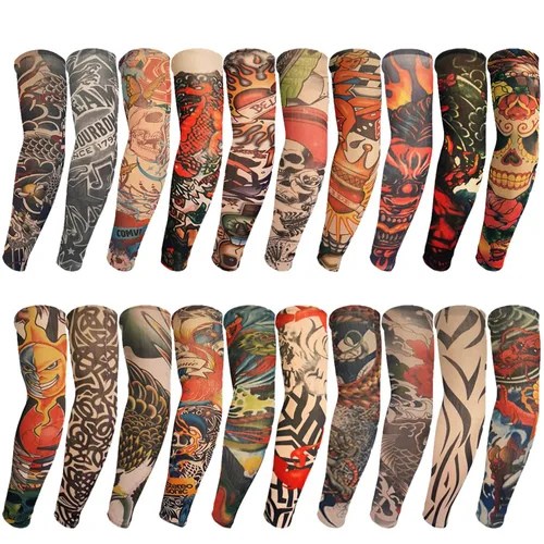 Mangas de tatuaje para hombres y mujeres, mangas de protección solar temporales para brazos, para hombres, adolescentes y niños, Varios colores